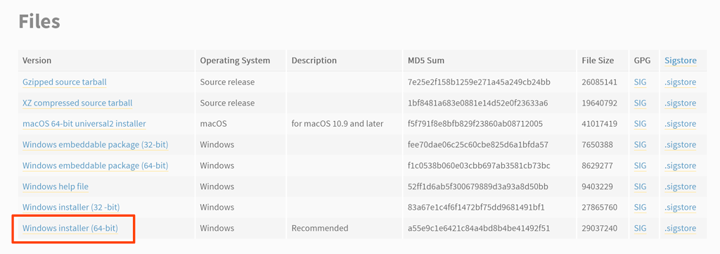Python 64-bit Windows-Installer herunterladen