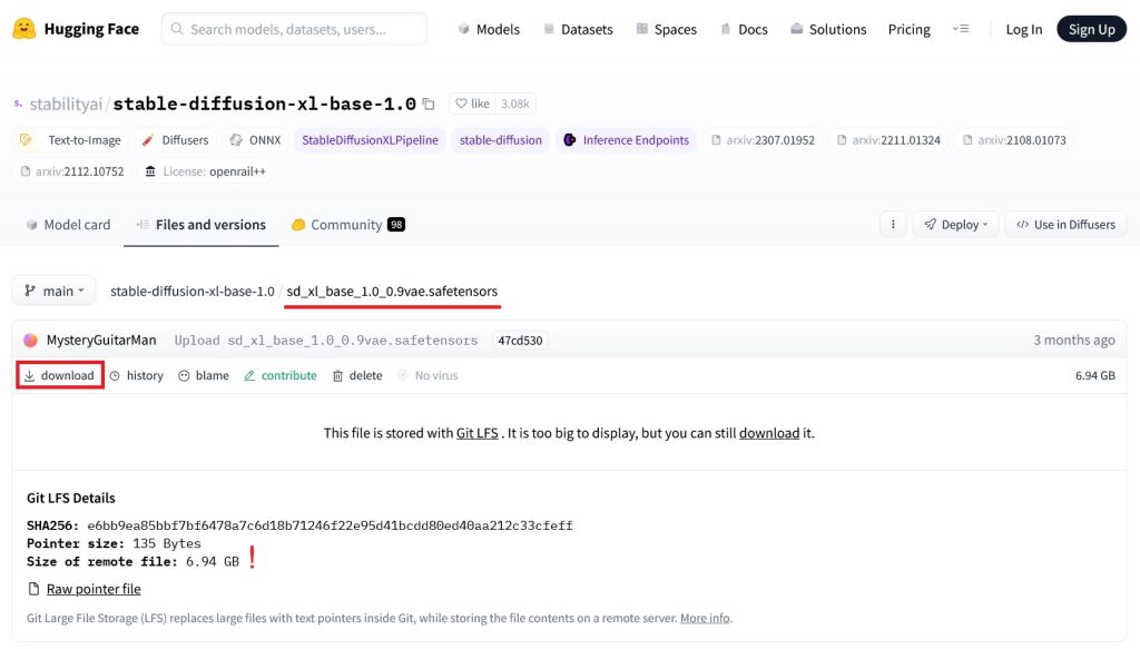 Das SDXL Basis Modell herunterladen