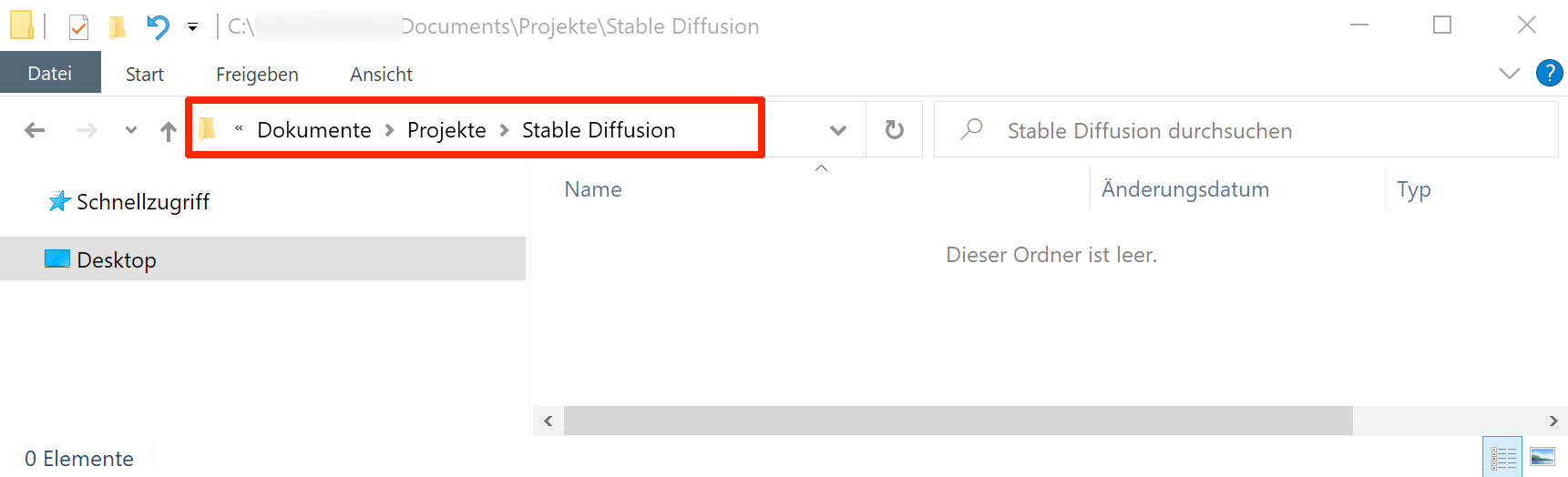 Verzeichnis für Stable Diffusion anlegen